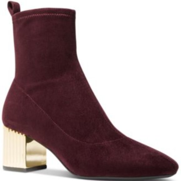 NWOB Women Michael Kors Porter Mid Bootie Merlot Stretch Suede  Merlot B4HP - Picture 2 of 3
